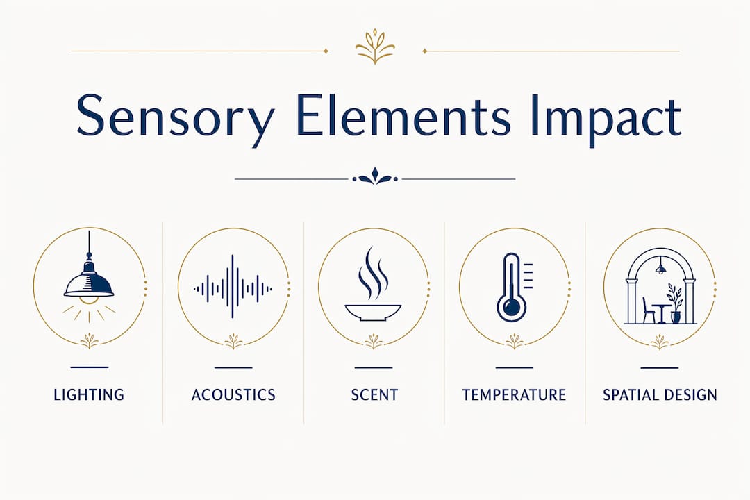 Infographic illustrating key sensory elements influencing restaurant ambiance