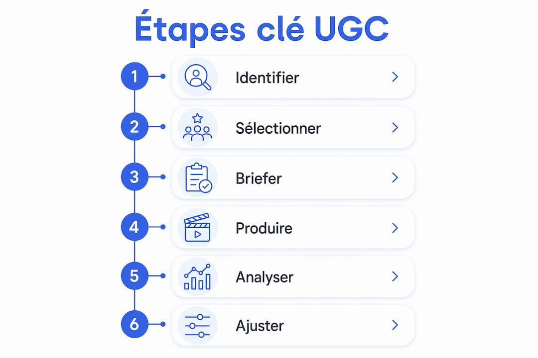 Schéma des grandes étapes pour mettre en place une stratégie UGC performante