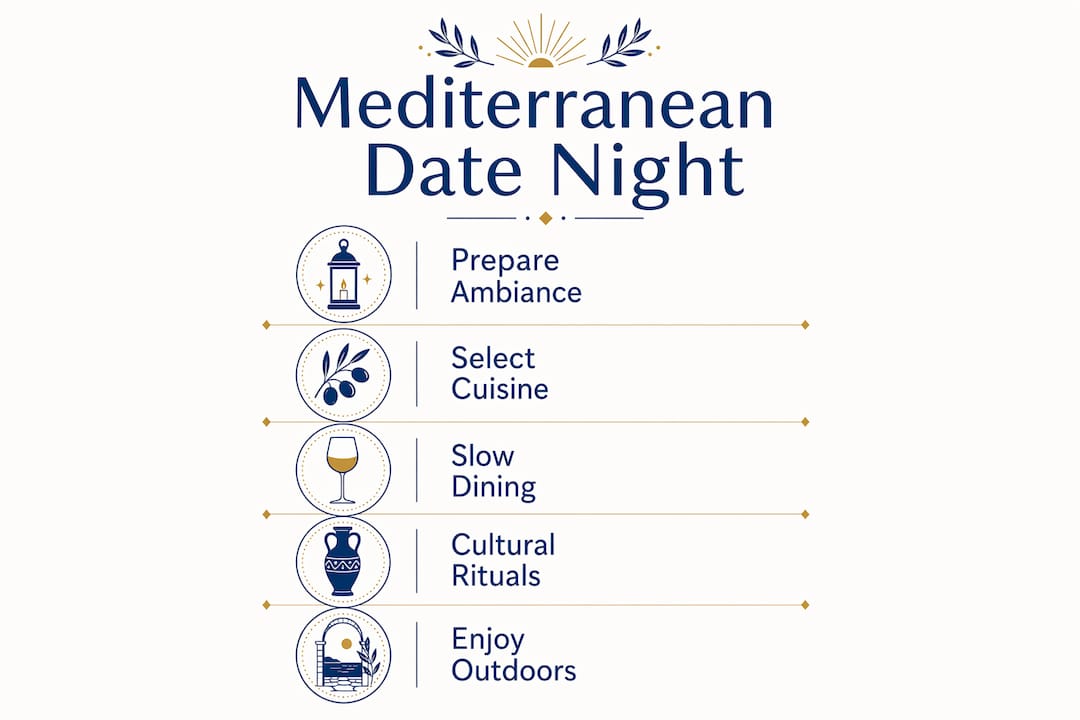 Infographic outlining Mediterranean date night key steps
