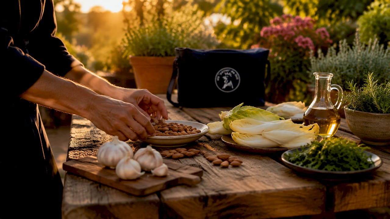 Manos preparando ingredientes bajos en carbohidratos para una receta catalana versionada