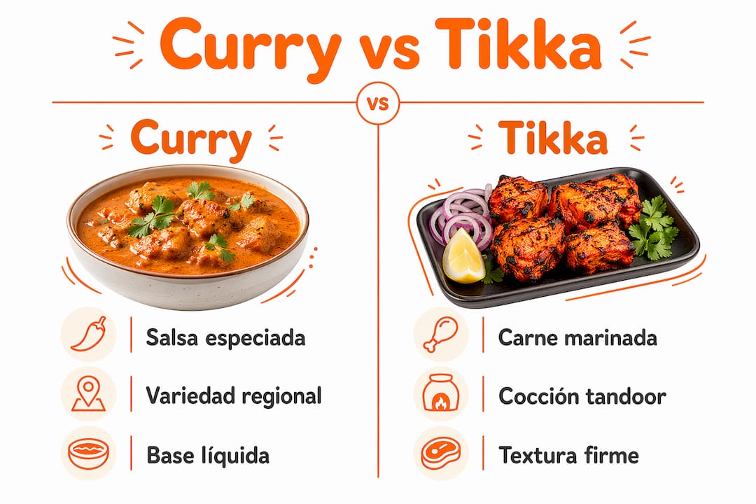 Infografía que muestra las diferencias entre el curry y el tikka