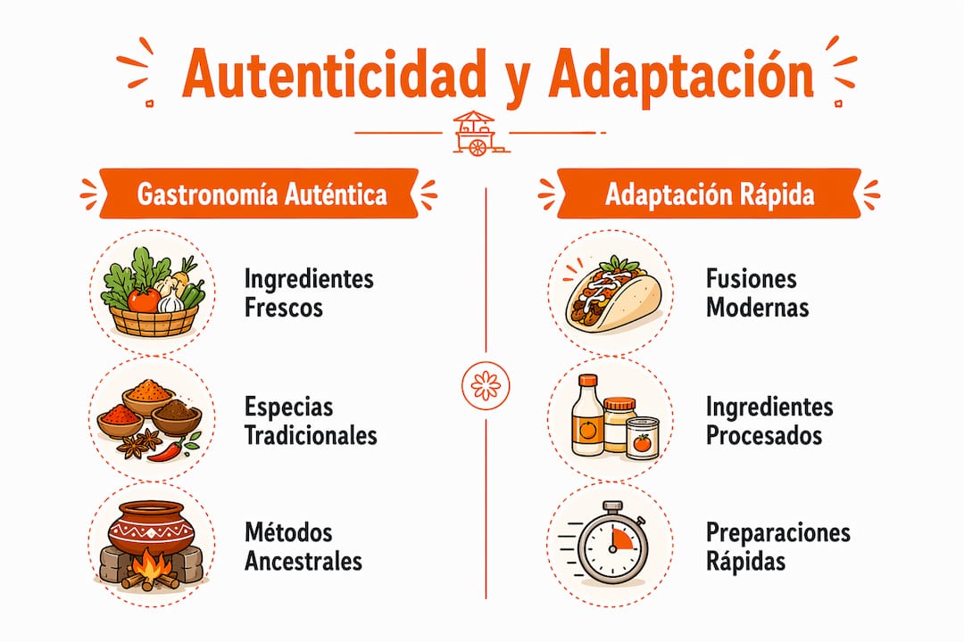 Infografía sobre las diferencias entre la cocina india auténtica y sus versiones adaptadas