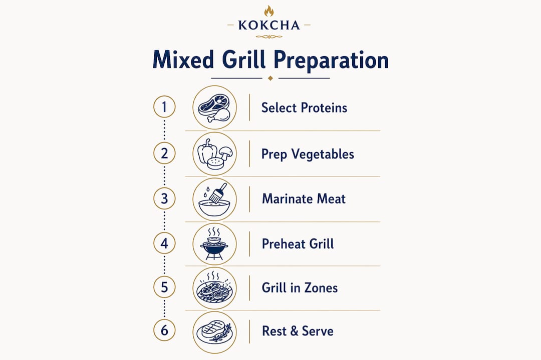Step-by-step infographic of mixed grill preparation