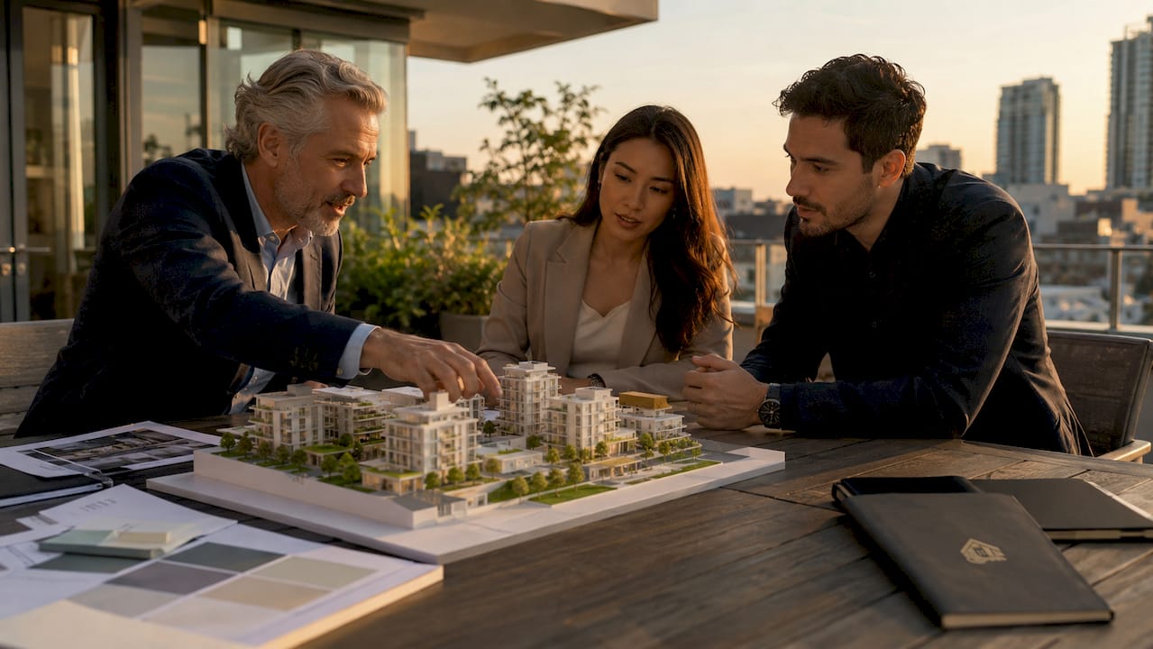 Arquitectos analizan el diseño de un proyecto de uso mixto