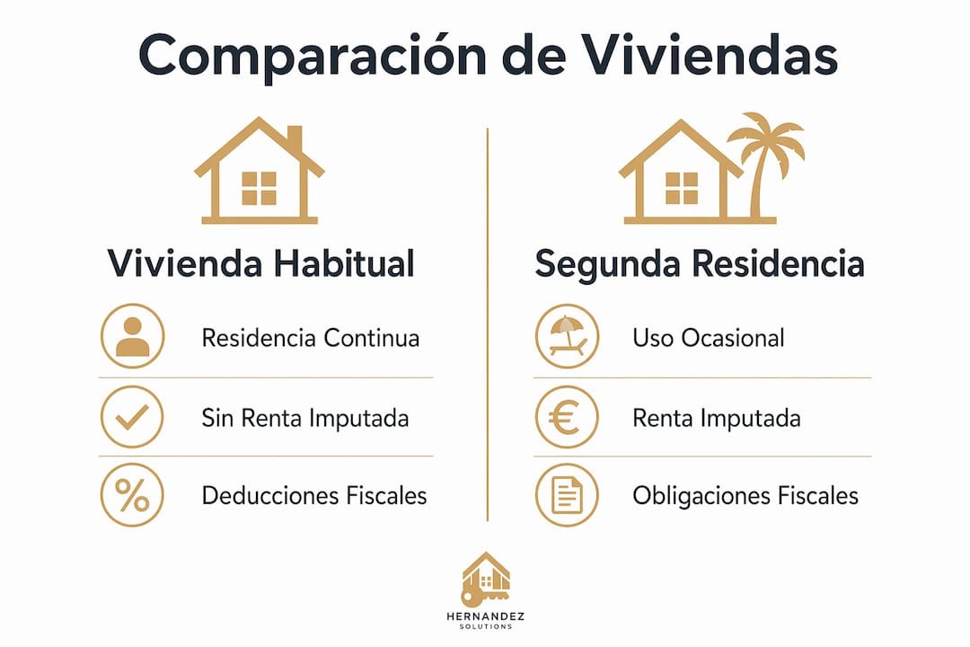 Infografía con las principales diferencias entre la vivienda habitual y la segunda residencia