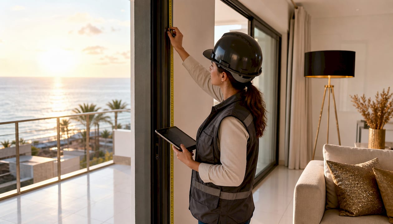 Una técnica realiza una revisión de un piso moderno en Canarias