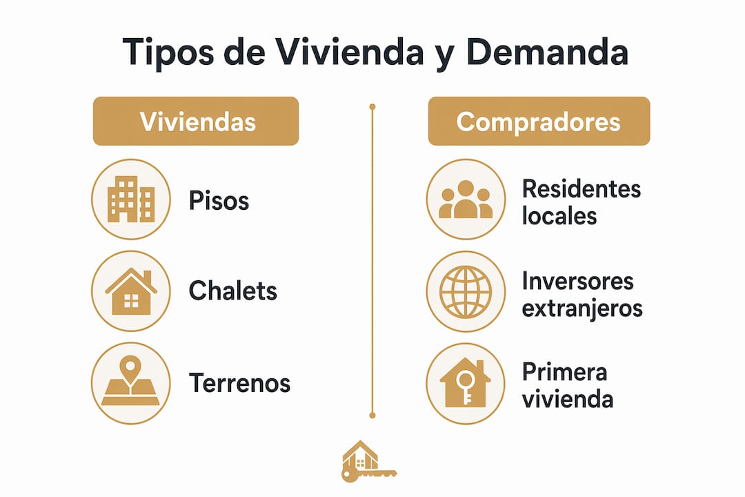 Infografía que muestra las diferencias entre los distintos tipos de viviendas y los perfiles de personas que suelen adquirir cada una.