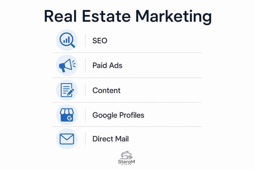 Infographic showing real estate marketing strategy steps