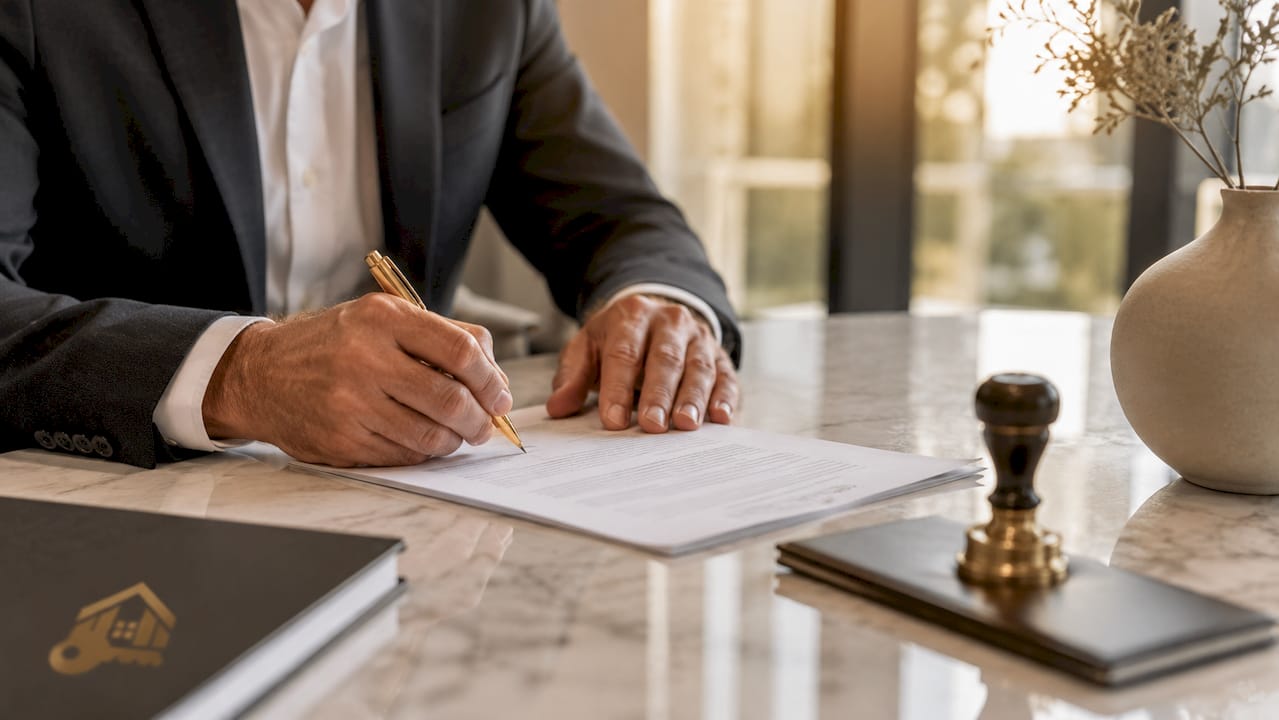 Firmando escrituras notariales ante notario