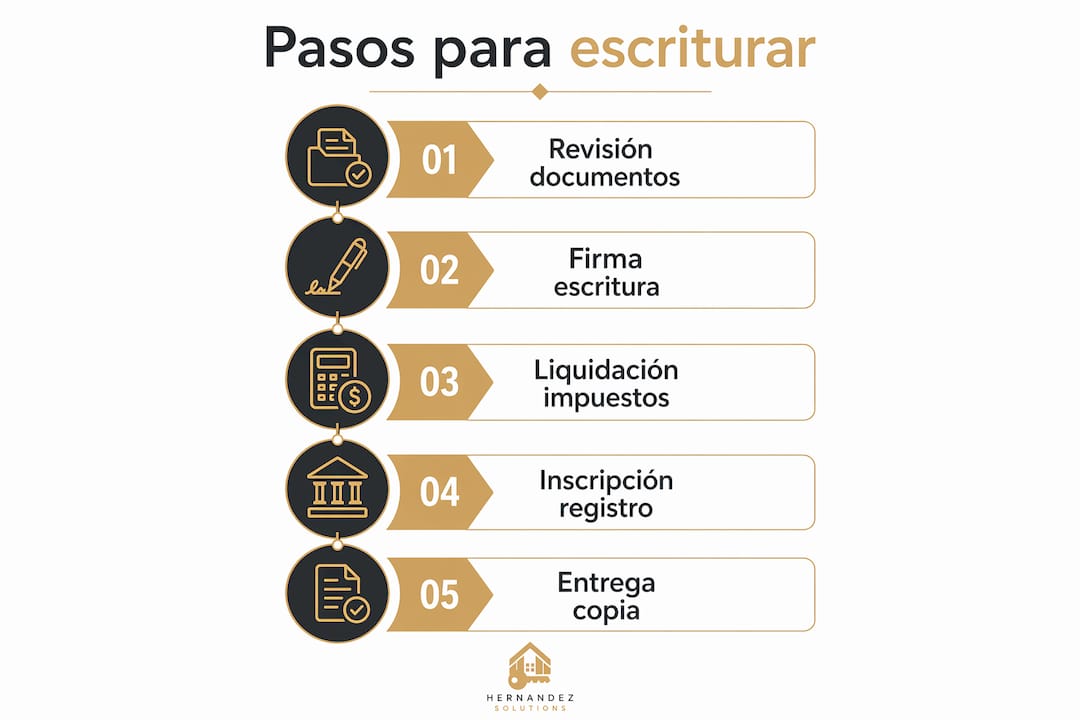 Infografía con una explicación sencilla de los pasos para formalizar la escritura de una propiedad