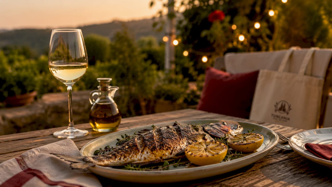 Una cena romántica para dos, disfrutando de un delicioso pescado a la brasa en un rincón íntimo y agradable.
