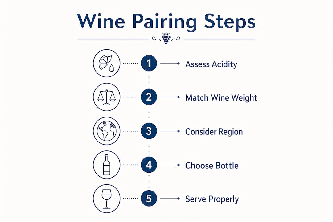 Infographic showing steps to pair Mediterranean wine with meals