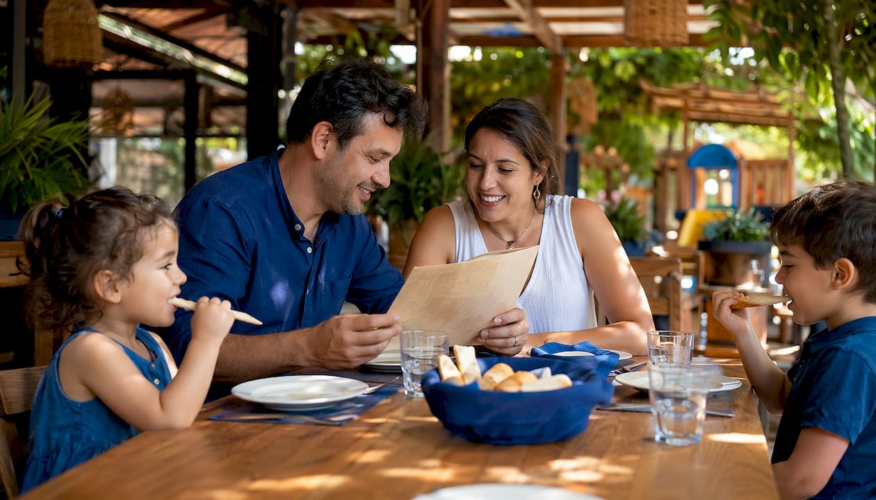 Family dining together in casual restaurant