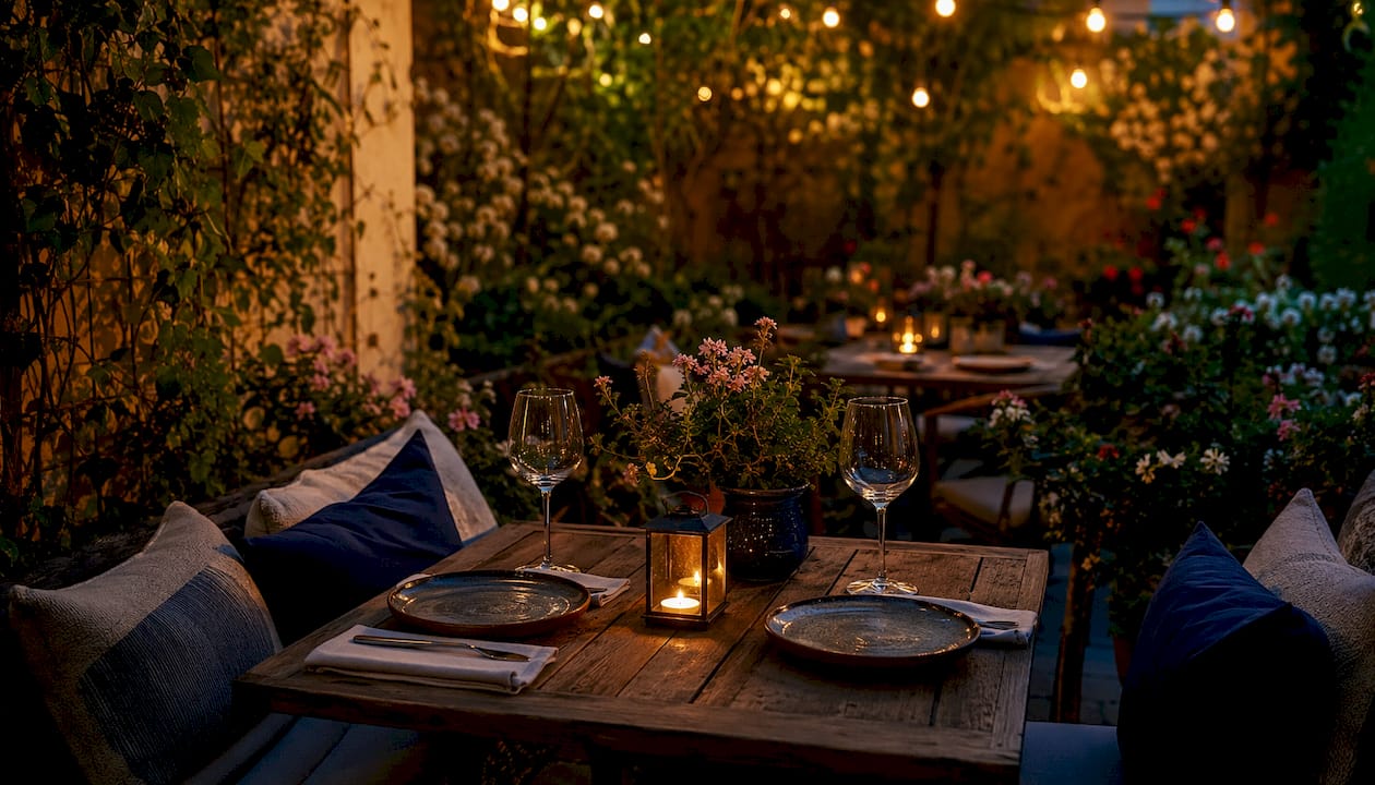 Restaurant terrace with comfortable year-round outdoor seating