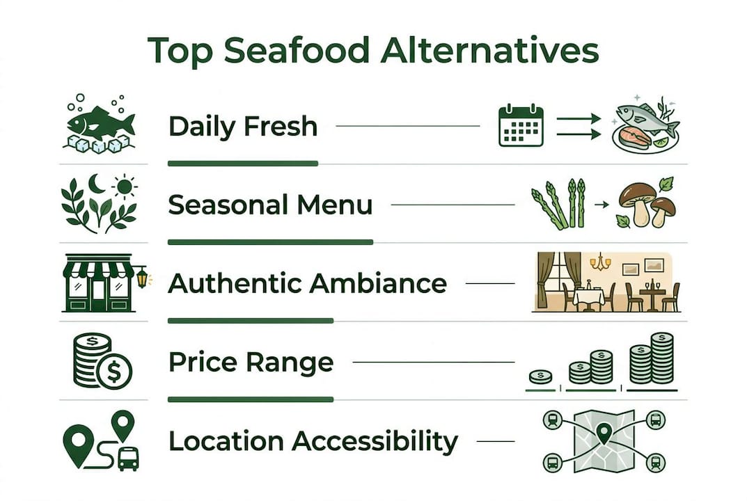 Infographic showing key criteria for seafood restaurant alternatives
