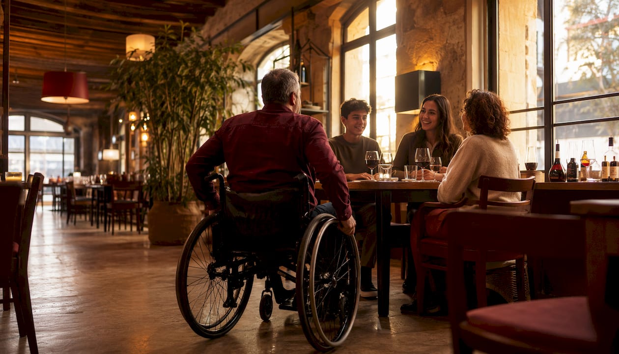 Restaurante amplio y adaptado, pensado para facilitar el acceso y la movilidad de personas en silla de ruedas.
