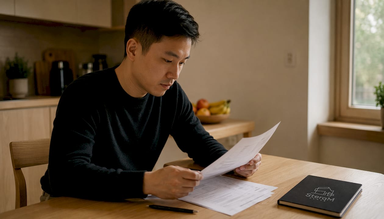 Close-up of hands holding tenant screening report