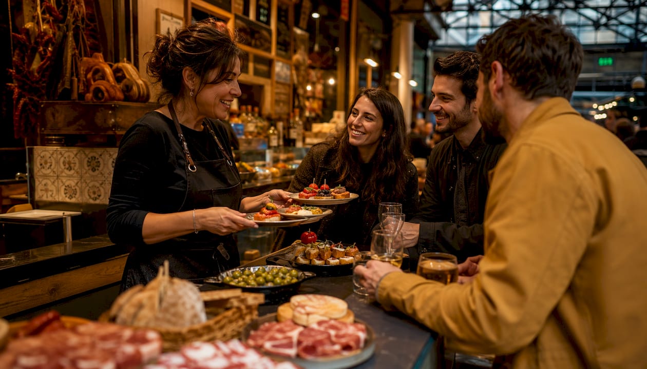 Barra de tapas en uno de los mercados gastronómicos más emblemáticos de Barcelona