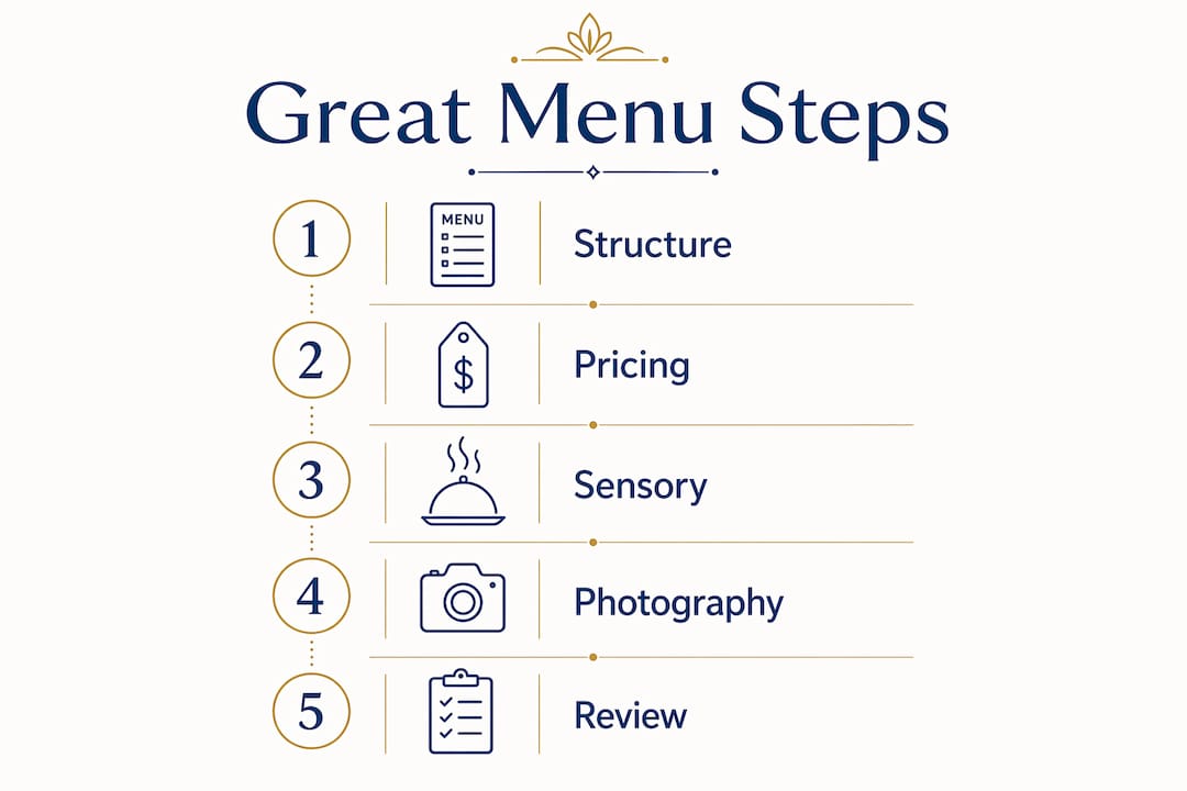 Infographic illustrating steps to great menu design