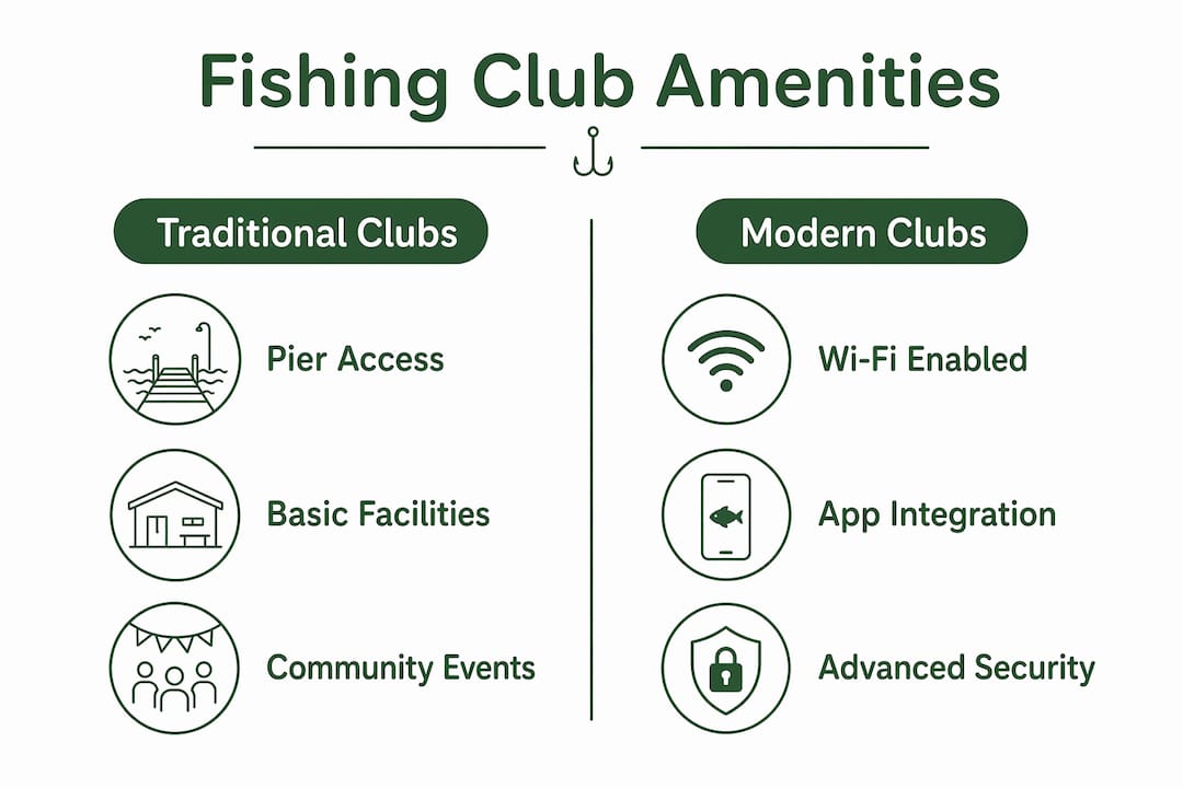 Infographic comparing traditional and modern fishing club amenities