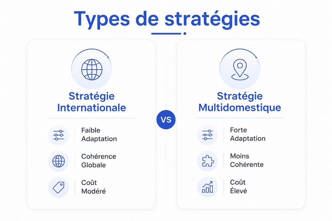 Infographie mettant en parallèle deux approches internationales du paid media