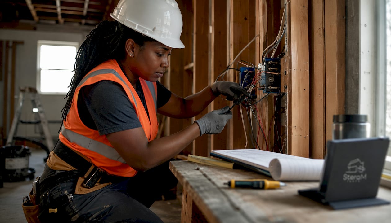 Contractor working safely with electrical wiring