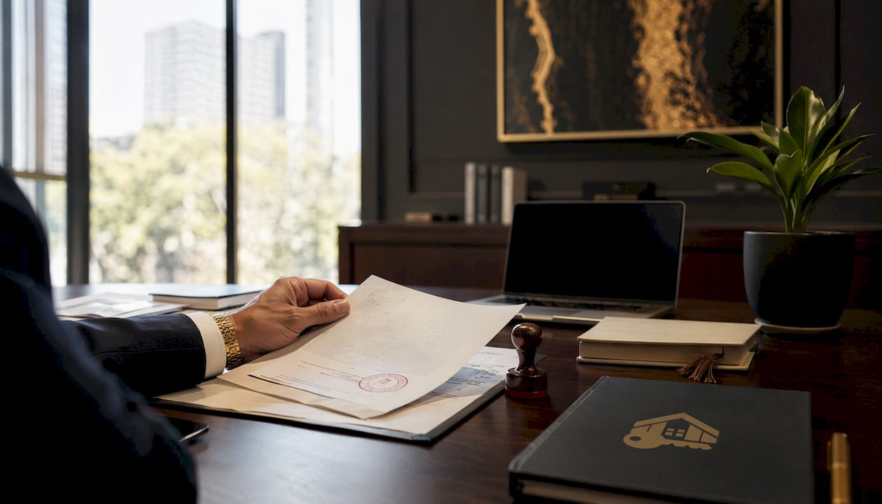 Persona mostrando un documento legal relacionado con una propiedad
