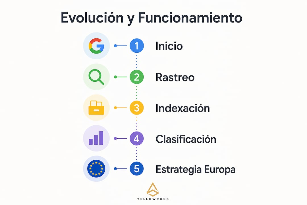 Infografía que muestra la evolución de Google y sus hitos más importantes