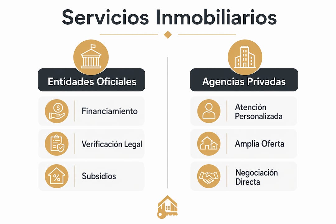 Infografía que muestra las diferencias entre los servicios de agencias privadas y organismos públicos