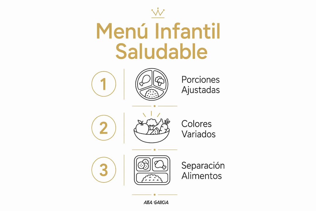 Guía visual con pasos para preparar un menú saludable para niños