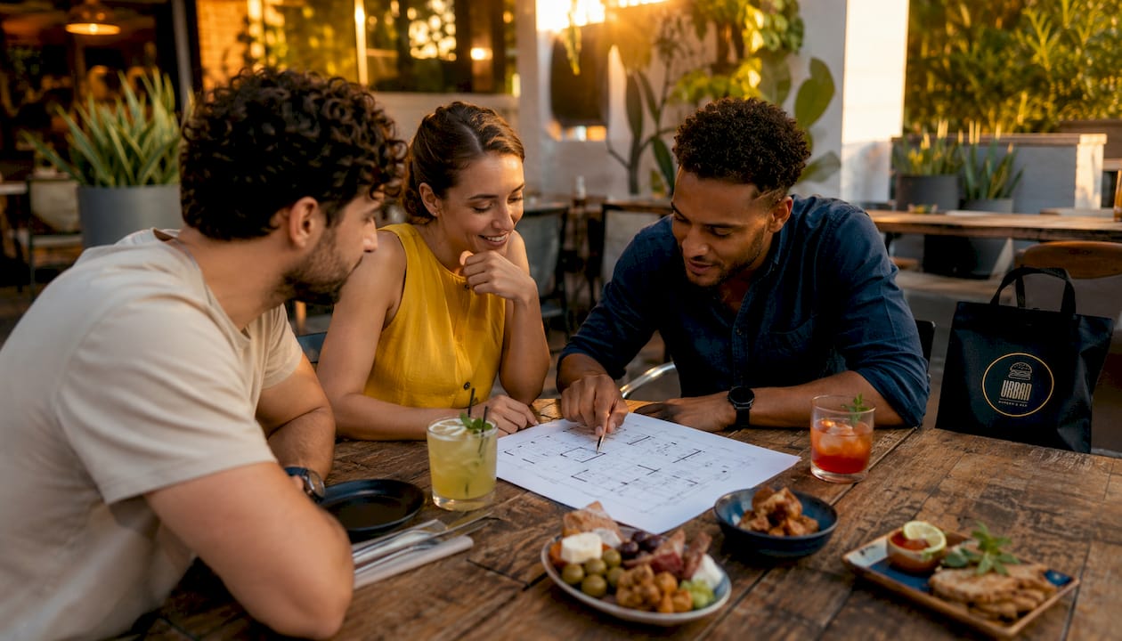 Un grupo revisa el interior del local donde harán el afterwork.
