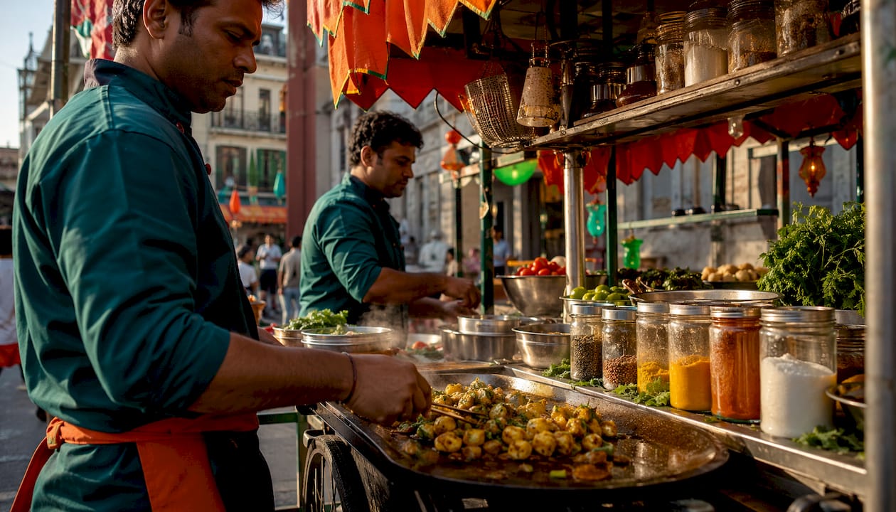 En Desi Galli puedes disfrutar de estaciones interactivas donde los chefs preparan auténtica comida india en el momento, permitiéndote vivir una experiencia culinaria única y participativa.