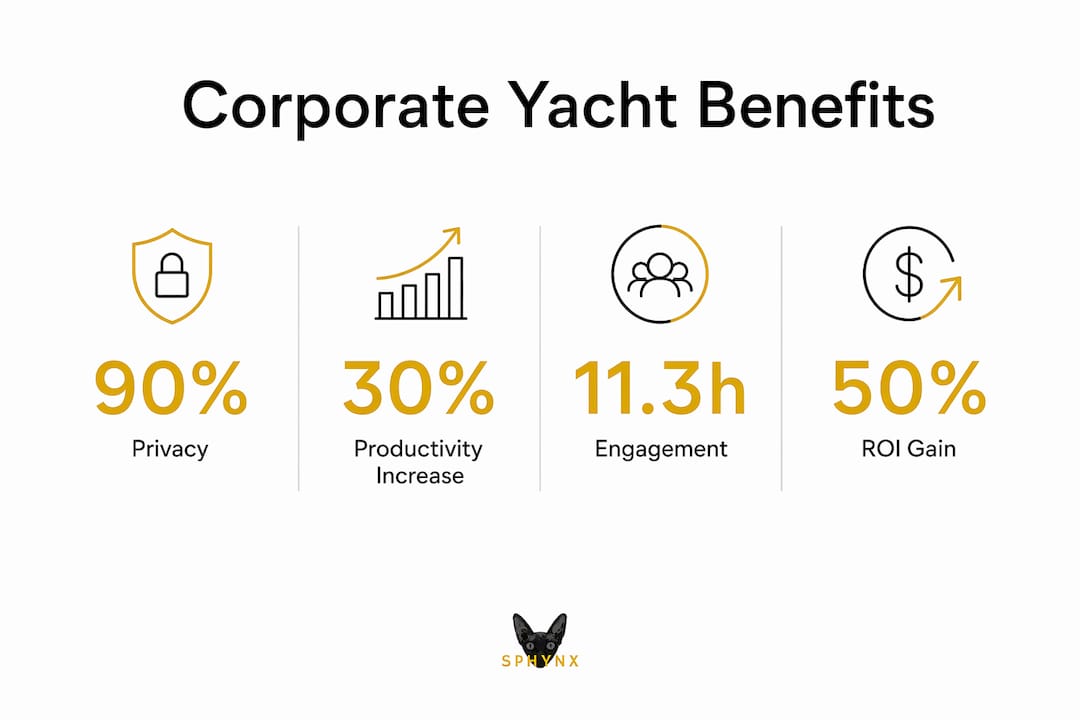 Infographic showing key corporate yacht meeting benefits