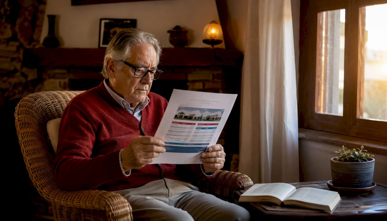 Manos de una persona mayor revisando papeles importantes