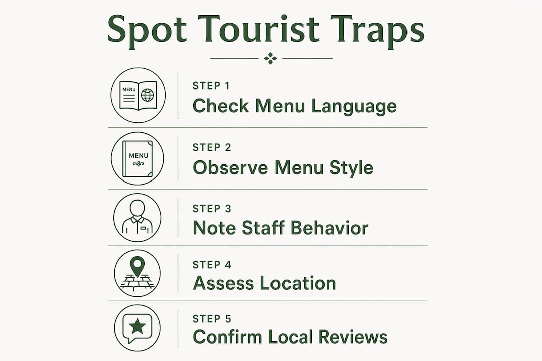 Infographic on steps to spot tourist traps in Barcelona restaurants