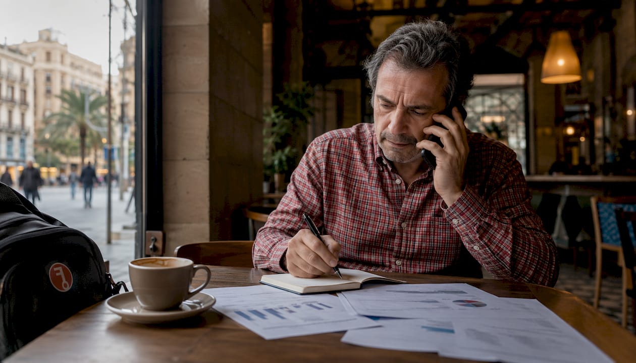 Hombre conversando por teléfono sobre opciones de financiación para su hipoteca