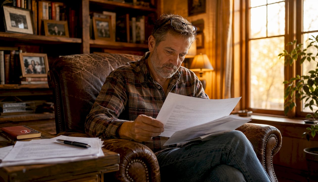 Hombre revisando papeles relacionados con el alquiler
