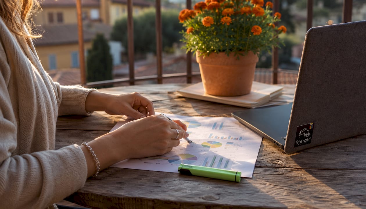 Hands holding property management comparison chart