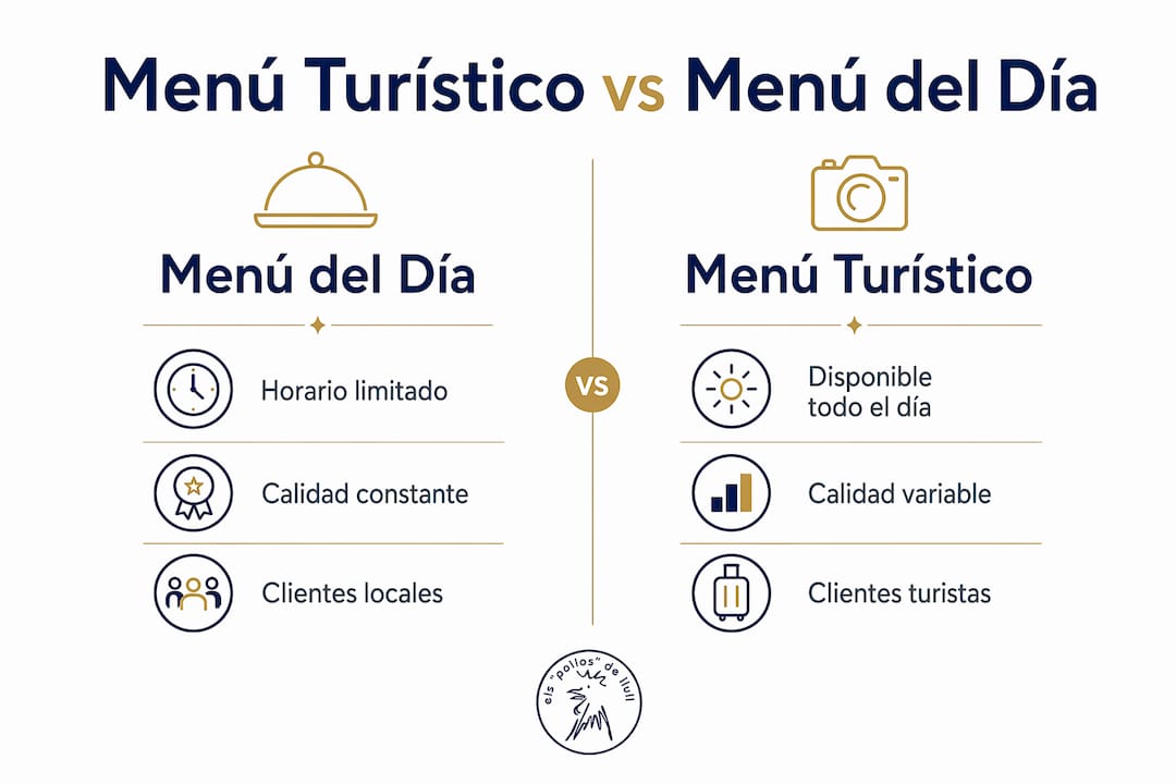 Infografía que muestra las diferencias entre el menú para turistas y el menú del día