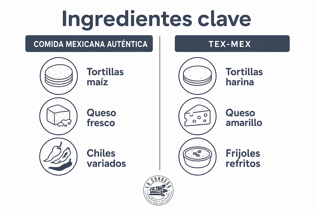 Infografía que muestra las diferencias entre los ingredientes típicos de la comida mexicana y los de la cocina Tex-Mex