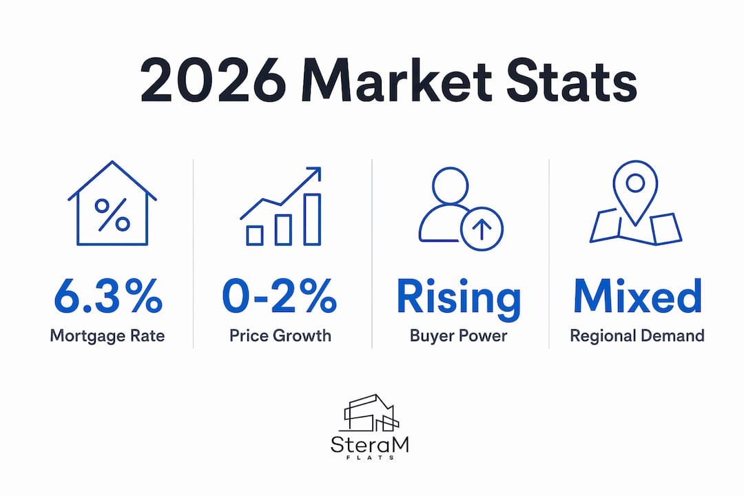 Infographic showing key 2026 real estate market statistics