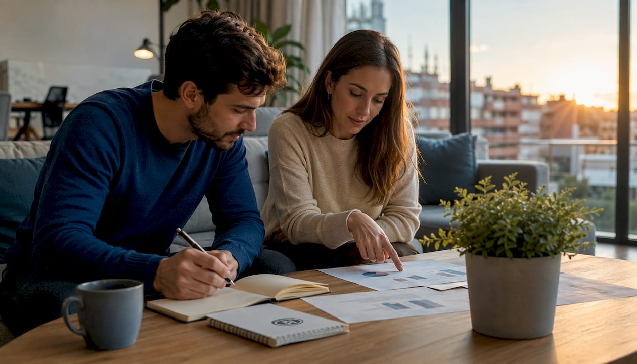 Una pareja analiza la documentación necesaria para solicitar la tasación gratuita de su vivienda.