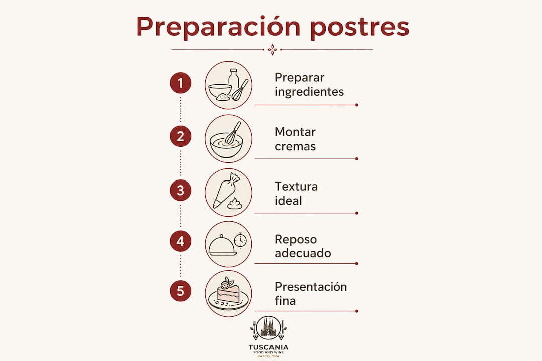 Guía visual con los pasos esenciales para preparar deliciosos postres italianos