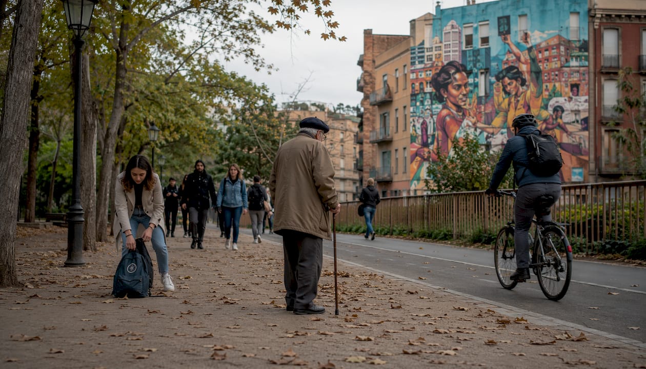 Vista de la calle junto al restaurante mexicano en Sant Antoni, Barcelona