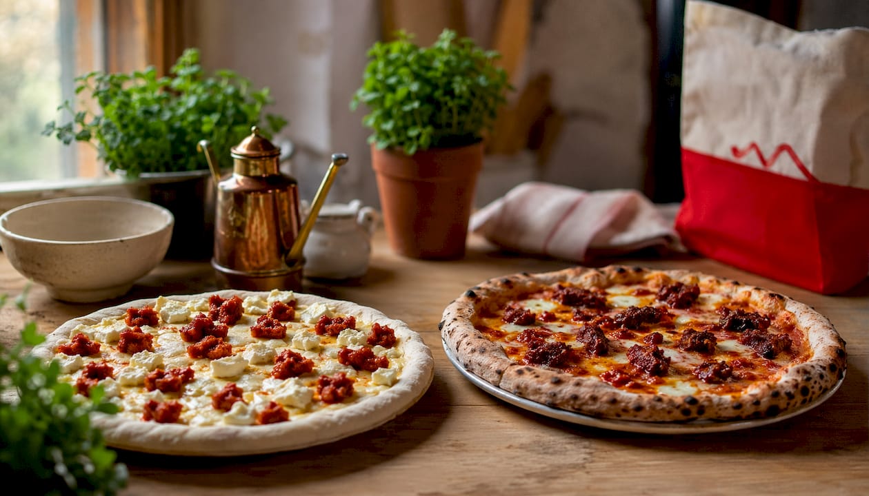 Así cambia la pizza con nduja antes y después de pasar por el horno