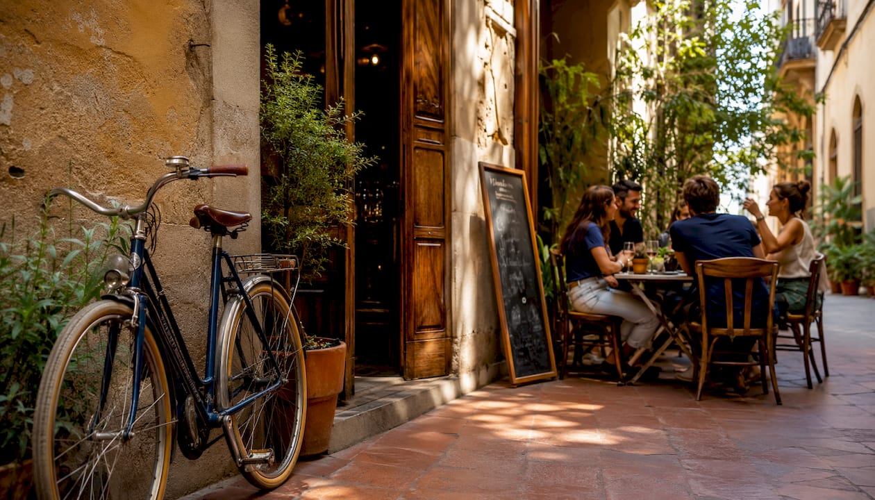 Local Mediterranean eatery street scene near Sagrada Família