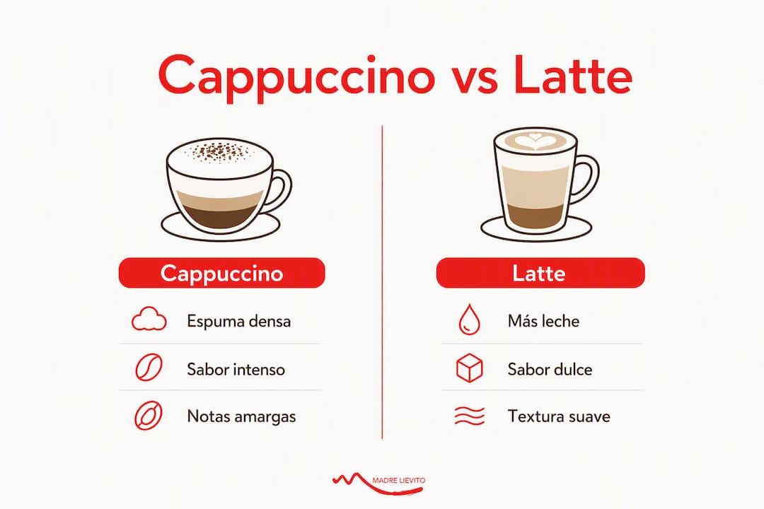 Comparativa visual entre cappuccino y latte