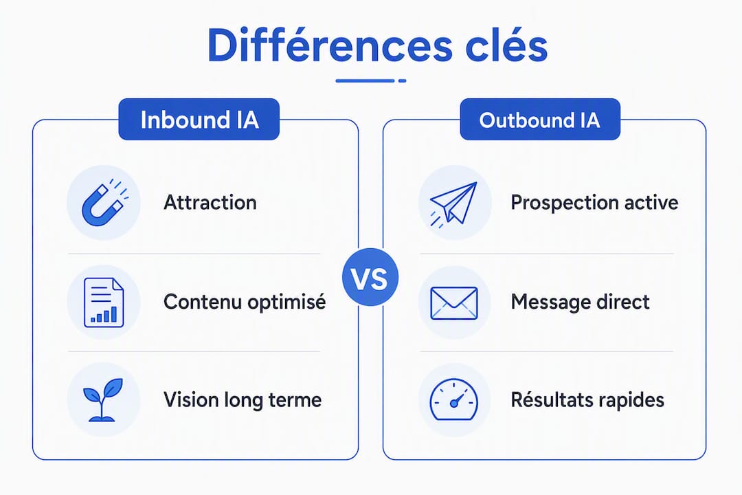 Infographie comparative : IA inbound vs IA outbound