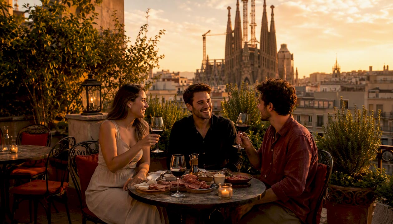 Disfruta de una terraza con vistas privilegiadas a la Sagrada Família mientras cae el sol