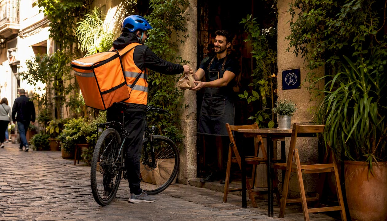 Ciclista repartiendo pedidos de comida a domicilio